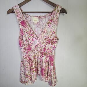 Maeve By Anthropologie Ditzy Floral Pink And Gold Sleeveless Top Size Small
